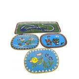 LOT OF 4 CLOISONNE RECTANGULAR TRINKET TRAYS