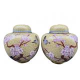 2 SMALL YELLOW CLOISONNE JARS WITH LIDS