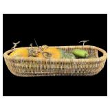 LARGE WICKER WOVEN BASKET WITH PUMPKINS & GOURDS