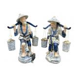 2 PORCELAIN CHINESE FISHERMAN FIGURINES