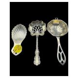 3 PC LOT SOLID STERLING TEA STRAINERS AND SPOON