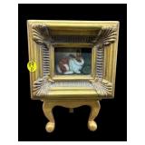 SMALL PAINTING ON BOARD OF BUNNY IN ORNATE FRAME