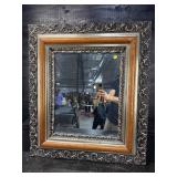 ORNATE OAK AND SILVER OVERLAY MIRROR
