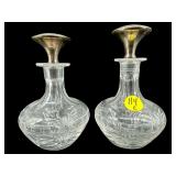 PR OF CUT CRYSTAL STERLING TOP PERFUME BOTTLES