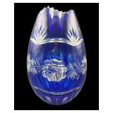 COBALT BOHEMIAN CUT TO CLEAR VASE