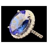 14K WHITE GOLD NATURAL TANZANITE & DIAMOND RING