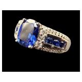 14KT BLUE SAPPHIRE AND DIAMOND RING