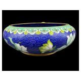 ROYAL BLUE AND FLORAL CLOISONNE LOW BOWL