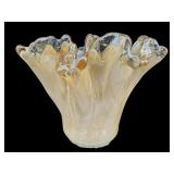 LARGE SIGNED MURANO ITALY RUFFLED VASE BOWL