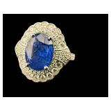 PLATINUM NATURAL BLUE SAPPHIRE AND DIAMOND RING