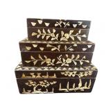 LOT OF 3 GRADUATED MOTHER OF PEARL INLAID BOXES