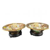 2 BROWN AND FLORAL CLOISONNE BOWLS ON STANDS