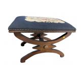 MAHOGANY NEEDLE POINT X BASE STOOL