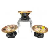 LOT OF 3 EXTRA SMALL RED CLOISONNE BOWLS ON STAND