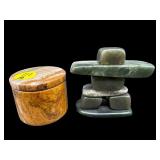 2 PC LOT SMALL STONE SCULPTURE & TRINKET BOX