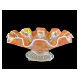 DUGAN CARNIVAL GLASS PEACH BOWL ON PEDESTAL BASE