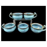 LOT OF 5 STUDIO ART POTTERY BLUE GLAZE MUGS