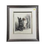 ORIGINAL HAND COLORED DRYPOINT ETCHING DOG