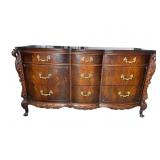 FLAMED MAHOGANY SWAN CARVED TRIPLE DRESSER