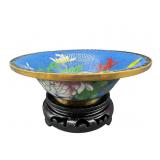 BLUE CLOISONNE SMALL BOWL ON STAND