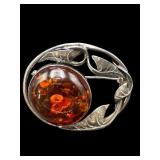 VINTAGE STERLING & BALTIC AMBER BROOCH PIN