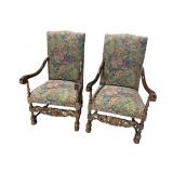 2 HIGHBACK FLORAL DESIGN CARVED THRONE CHAIRS