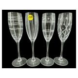 SET OF 4 ARC FRANCE ETCHED CHAMPAGNE GLASSES