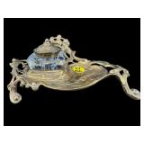 ART NOUVEAU STYLE BRASS AND CRYSTAL INKWELL