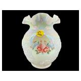 FENTON RUFFLED EDGE WHITE OPALESCENT HAND PAINTED