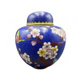 SMALL BLUE CLOISONNE JAR WITH LID