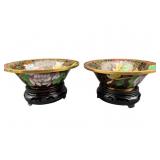 2 RED AND FLORAL SMALL CLOISONNE BOWLS