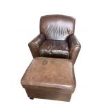 LEATHER CLUB CHAIR & OTTOMAN