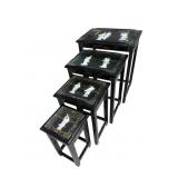 SET OF 4 MOTHER OF PEARL APPLIED FIGURED ORIENTAL