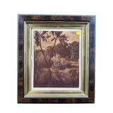 CHERUB FOUNTAIN PRINT IN ANTIQUE BURLED WALNUT