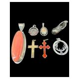 LOT OF 7 STERLING SILVER PENDANTS