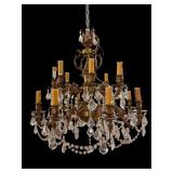 FRENCH CAST BRASS ORNATE PRISM CHANDELIER