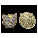 2 PC LOT CAT & OWL BRASS ASHTRAYS