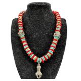 SOUTHWESTERN TURQUOISE & CORAL STERLING NECKLACE