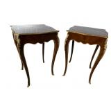 2 TALL FRENCH BRONZE ADORNED SIDE TABLES
