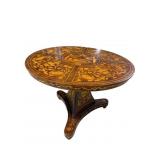 WALNUT MARQUETRY INLAID ROUND PEDESTAL TABLE