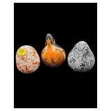 LOT OF 3 FOLK ART HAND CARVED GOURD MARACAS