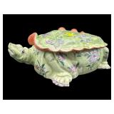 LARGE ORIENTAL PORCELAIN COVERED TURTLE