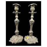 PR OF TALL ORNATE ROCOCO CANDLESTICKS