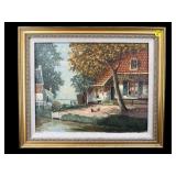 J BLEM SIGNED OIL ON CANVAS EUROPEAN FARMHOUSE