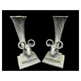 2 BRONZE MAITLAND SMITH RAMS HEAD CORNUCOPIA VASES