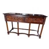 HEAVY CARVED TURNED LEG CHERRY CONSOLE