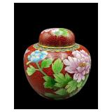 SMALL RED CLOISONNE JAR WITH LID