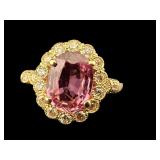 14K NATURAL UNHEATED PINK SAPPHIRE & DIAMOND RING