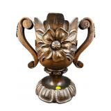 WOODEN CARVED FLORAL 2 HANDLE URN