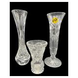 3 PC LOT CUT CRYSTAL BUD VASES